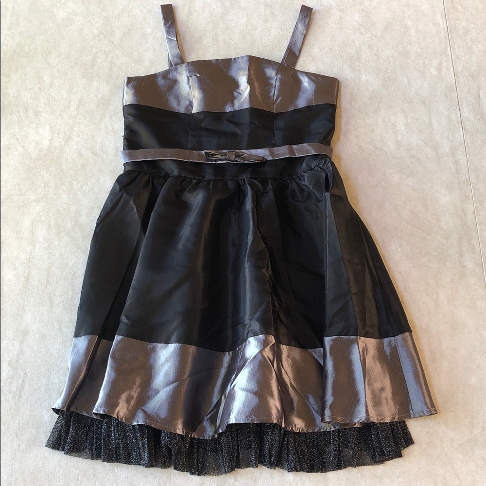Hype Girl’S Black And Silver Satin Recital Prom Party Dress Sparkly Trim Size 12